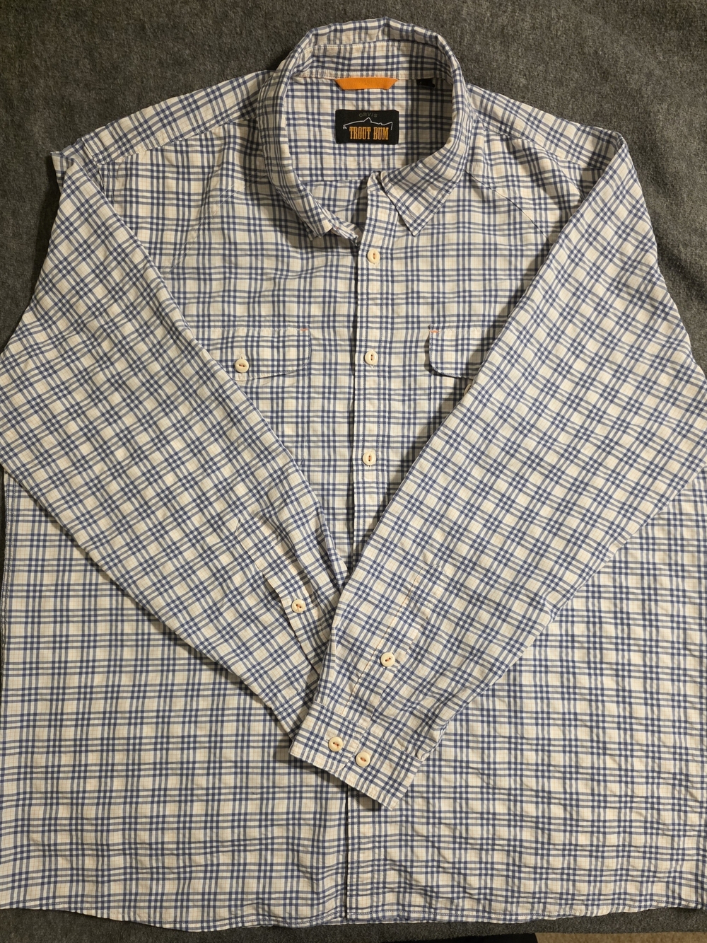 Orvis Blue and White Plaid Long-Sleeve Button-Down Shirt